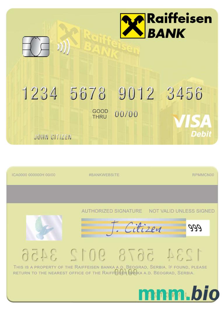 Serbia Raiffeisen banka a.d. Beograd visa debet karta przykład w formacie PSD